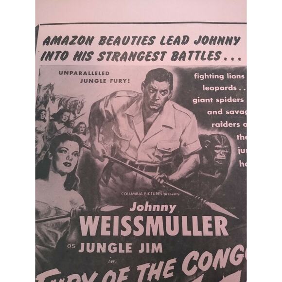 Jungle Jim Fury Of The Congo Johnny Weissmuller Movie Poster 1951 Vintage Amazon - Picture 5 of 6